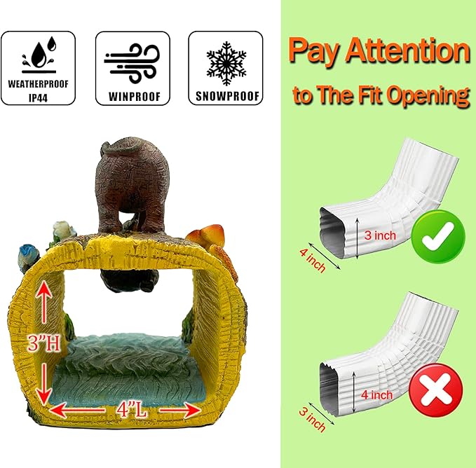 Teaeeno Twin Elephants Decor Gutter Downspout Extension Decorative,Animal Statue Outdoor Decor,3"×4" Rain Gutter Downspout Splash Block,Garden Splash Block Outdoor Sculpture,Rain Downspout Diverter-VerdiqueGarden