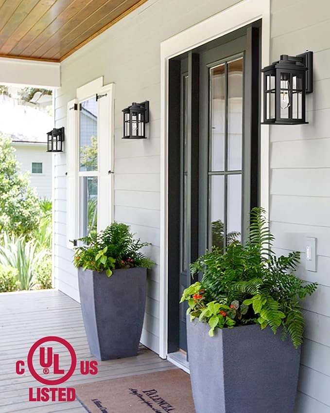 Dusk to Dawn Outdoor Lights for House, 2 Pack Outdoor Light Fixture, Black Exterior Lighting Fixtures, Dusk to Dawn Outdoor Lighting for House, Porch, Garage, Doorway, Anti-Rust, Waterproof-VerdiqueGarden