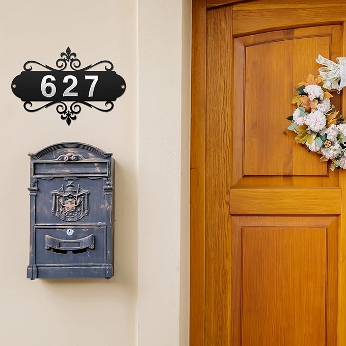 House Address Plaques Metal Address Sign Outside House Number Mailbox Number Sign for House Home Hotel Office Garden Decorative Wall Plaque(13.8 inch,Delicate Style)-VerdiqueGarden