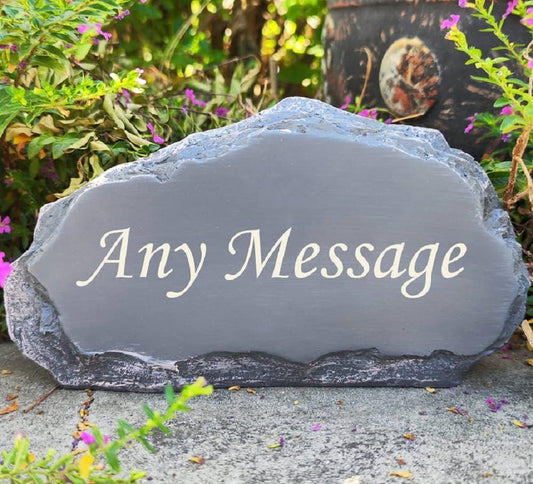 Personalized Garden Memorial Stones Engraved Rocks with Any Message, Decorative Grave Memorial Plaques Rocks for Loved Ones Outside Cemetery Decoration, Resin, 8" x 4.5" x 2.5"-VerdiqueGarden