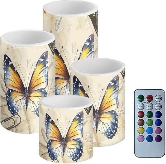 Flameless Candles Battery Powered with Multicolor Lights Timer Remote Control Everlasting Fake Candles for Party Garden Indoor Outdoor Wedding Decoration, Butterfly Yellow Retro-VerdiqueGarden