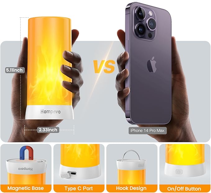 Hompavo 【Upgraded】 LED Flame Lights with Remote & Timer, 4-Mode Rechargeable Battery Operated Flameless Candles, Waterproof Pillar Flickering Lanterns for Bathroom Patio Wedding Halloween Home Decor-VerdiqueGarden