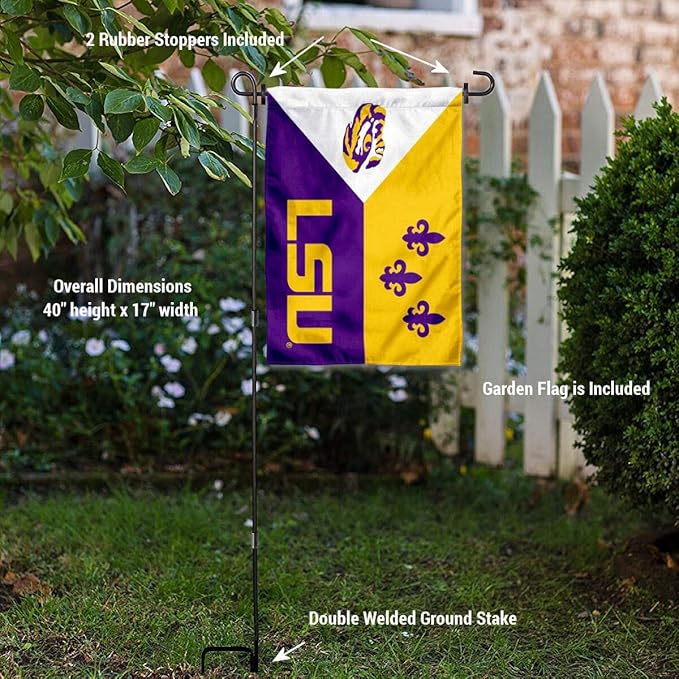 College Flags & Banners Co. Louisiana State LSU Tigers Acadian Garden Flag with Pole Stand Holder-VerdiqueGarden
