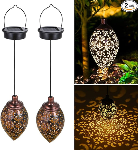 Hanging Solar Lights Solar Lantern LED Garden Lights Metal Lamp Waterproof for Outdoor Hanging Decor (2 Pack)-VerdiqueGarden