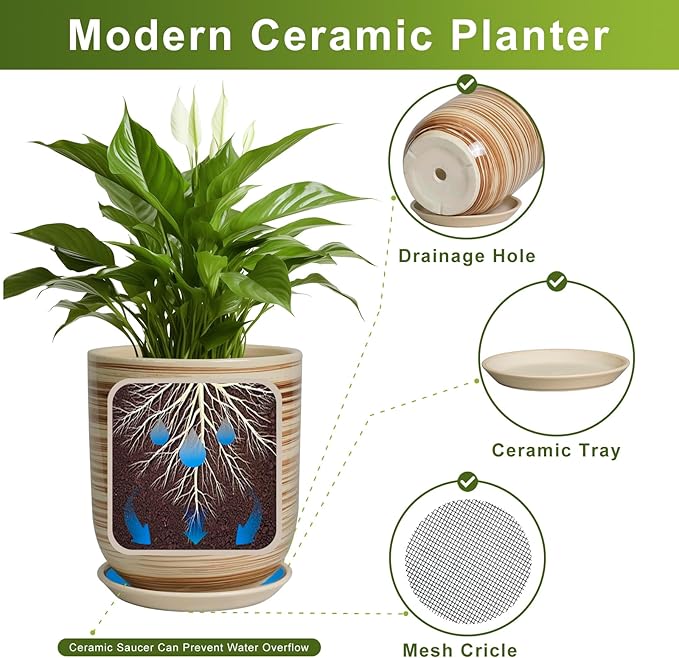 12 Inch Pots for Plants - Ceramic Planters for Indoor Plants, Large Planter Pot for Home Garden Patio Office with Drainage Hole Cylinder Flower Pot Yellow-VerdiqueGarden