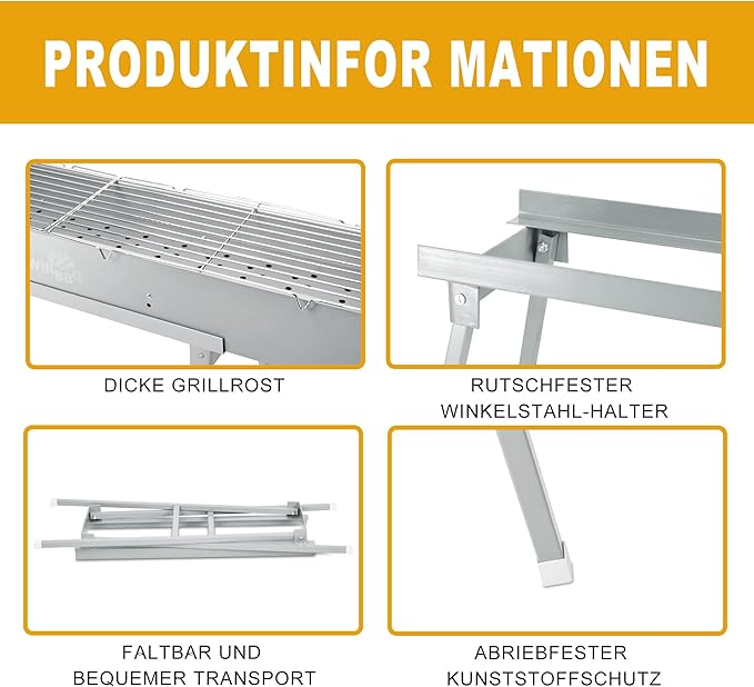 Charcoal Grills Commercial Quality Portable Multiple Size Hibachi BBQ Lamb Skewer Folded Camping Barbecue Grill for Garden Backyard Party Picnic Travel Outdoor Cooking Use(39.4x7.1x5.1 inch)-VerdiqueGarden