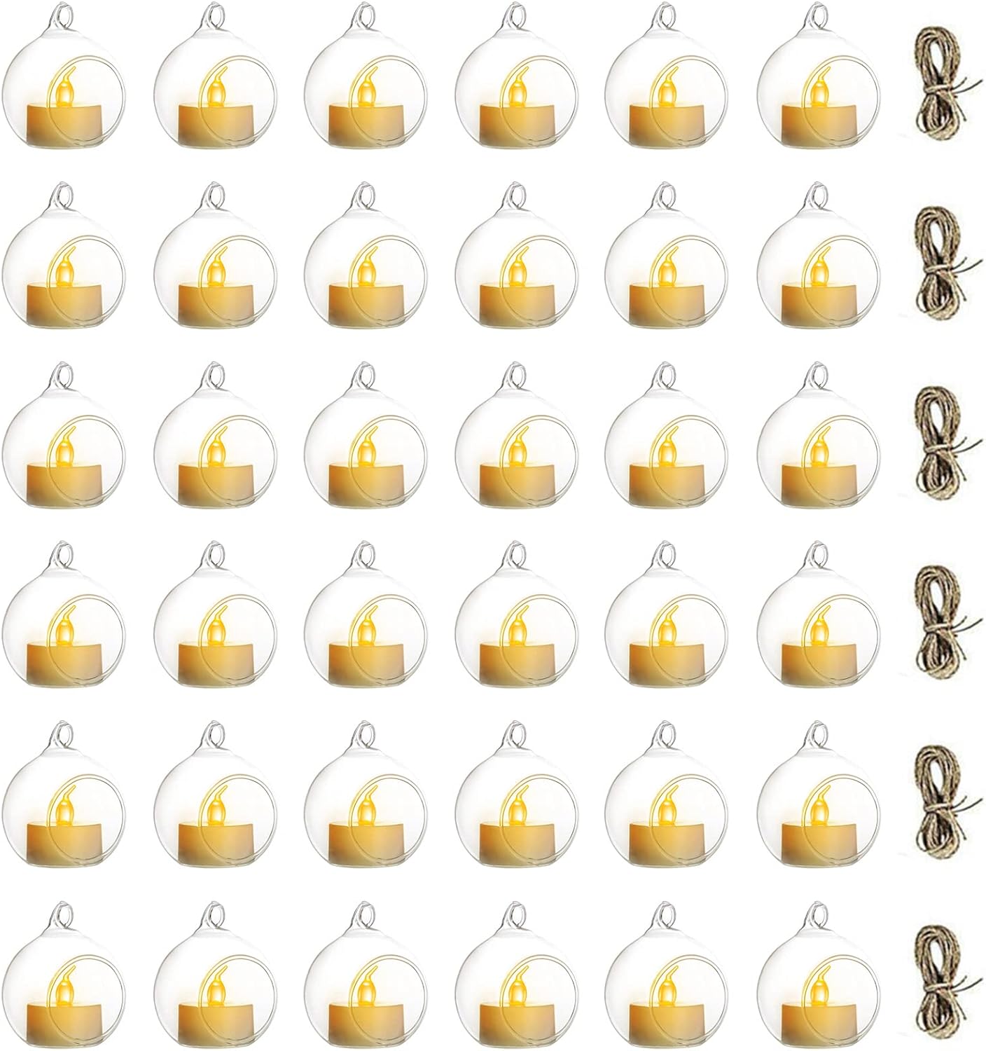 NUPTIO Mini Hanging Glass Tealight Globe Candle Holder with LED Candle, 2.36 Inches Diameter, Wedding Party Tree Decoration (36 Pcs)-VerdiqueGarden