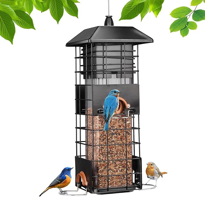 Squirrel Proof Bird Feeder - Metal Outdoor Design with 4 Feeding Ports, Wild Bird Feeders for Outside, 2.5lb Large Capacity, Ideal Gift for Bird Lovers-VerdiqueGarden