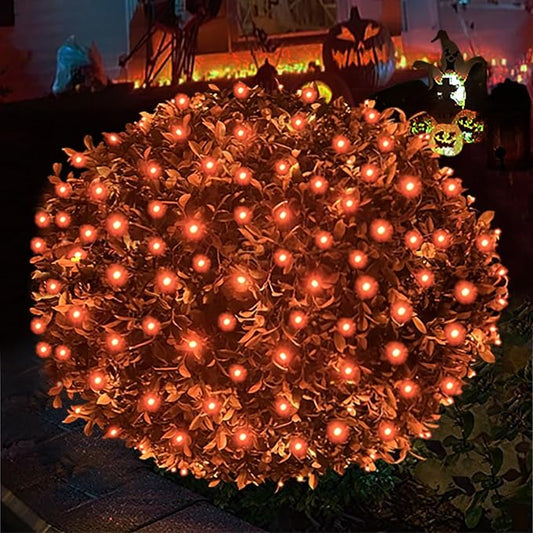 HISHINY Halloween Lights Outdoor,100LED 5ftx5ft Orange Net Lights with Connectable, Waterproof,UL Certified and Durable Green Wire Design for Bushes,Shrubs,Halloween Decorations Outdoor-VerdiqueGarden