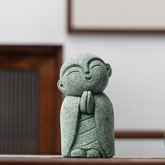 OwMell Japanese Jizo Monk Statue Praying, Buddha Jizo Statue Figurine Memorial Statue Aquarium Decoration for Garden Outdoor Ornament 2.6" - Tilting Head-VerdiqueGarden