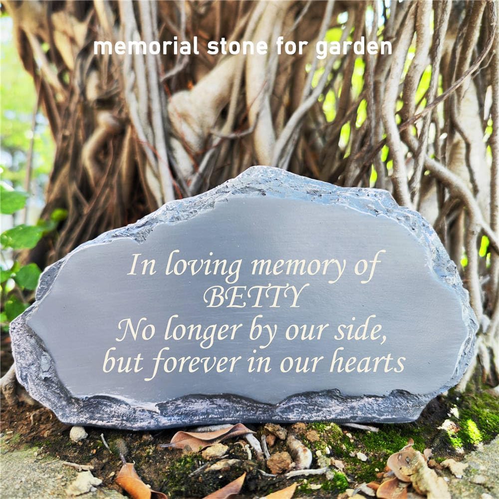 Personalized Garden Memorial Stones Engraved Rocks with Any Message, Decorative Grave Memorial Plaques Rocks for Loved Ones Outside Cemetery Decoration, Resin, 8" x 4.5" x 2.5"-VerdiqueGarden