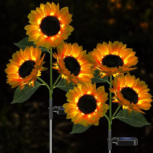 Solar Sunflower Lights, 800mA Solar Garden Light with Real Looking Flowers Outdoor Waterproof Solar Stake Lights for Back Yard, Flower Bed, Pathway, Patio, Porch, Spring Decoration (2 Pack)-VerdiqueGarden