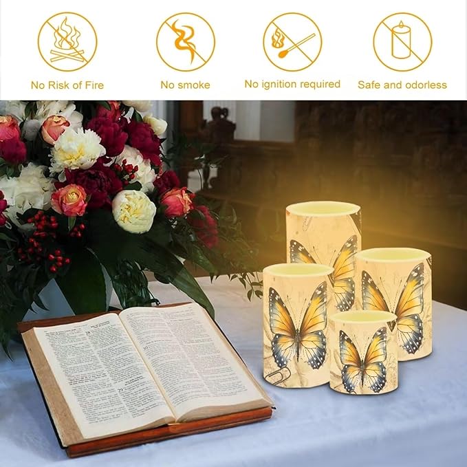 Flameless Candles Battery Powered with Multicolor Lights Timer Remote Control Everlasting Fake Candles for Party Garden Indoor Outdoor Wedding Decoration, Butterfly Yellow Retro-VerdiqueGarden