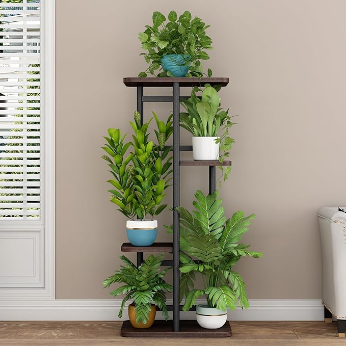 LINZINAR Plant Stand 4 Tier 5 Potted Indoor Plant Shelf Multiple Stands for Garden Corner Balcony Living Room-VerdiqueGarden
