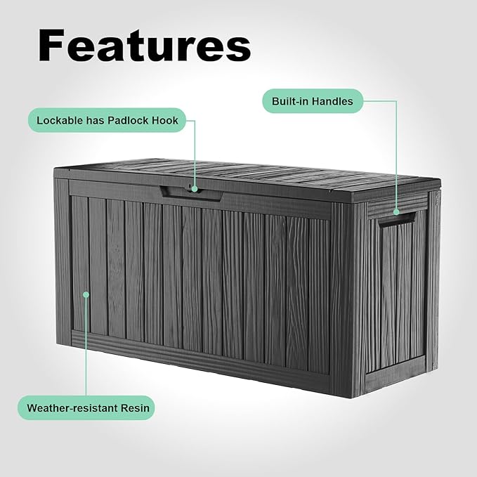 80 Gallon Outdoor Storage Box – Waterproof Deck Box for Garden & Patio,Black-VerdiqueGarden