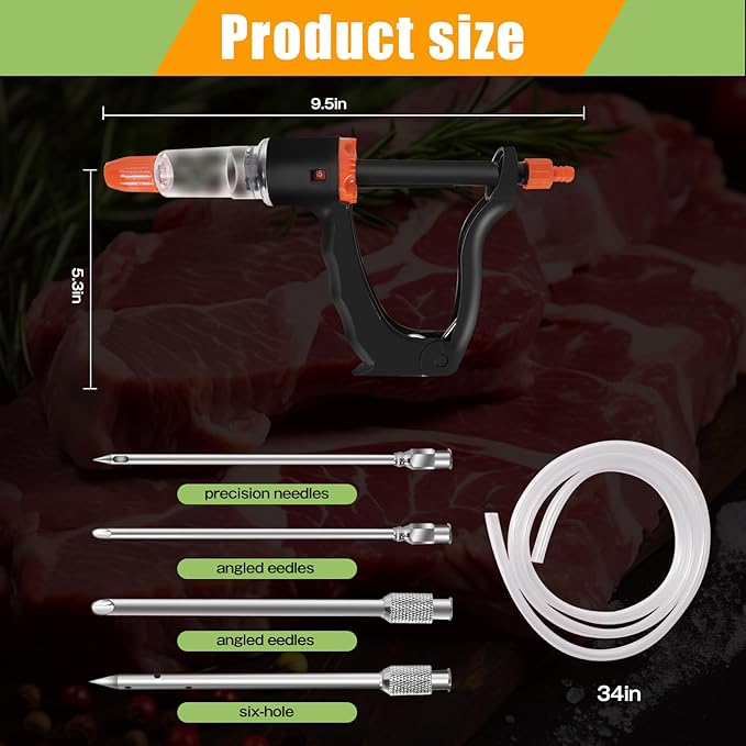 Premium Marinade Injector Syringe – Adjustable Flow (5ml/10ml/15ml), 4 Stainless Steel Needles, Meat Injector for Turkey, BBQ, Chicken, Beef, Pork, Brisket, Smoking & Holiday Cooking-VerdiqueGarden