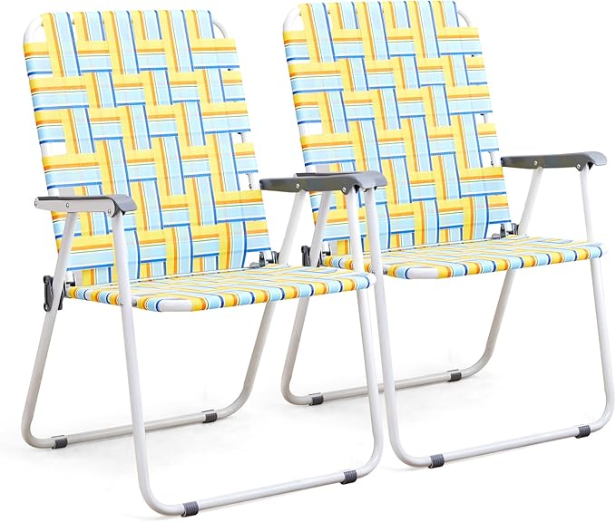 VINGLI Patio Lawn Webbed Folding Chairs Outdoor Beach Portable Camping Chair for Yard, Garden (2, Yellow, Oversized)-VerdiqueGarden