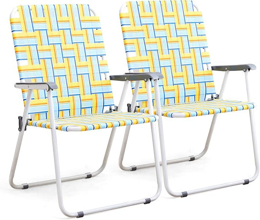 VINGLI Patio Lawn Webbed Folding Chairs Outdoor Beach Portable Camping Chair for Yard, Garden (2, Yellow, Oversized)-VerdiqueGarden