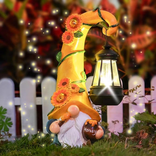 Twinbling12 Solar Sunflower Gnome Garden Statues Honey Bee jar Decor with LED Lantern Outdoor Summer Gnomes Decorations Patio Yard Balcony Art Gifts for Women Mom Grandma-VerdiqueGarden