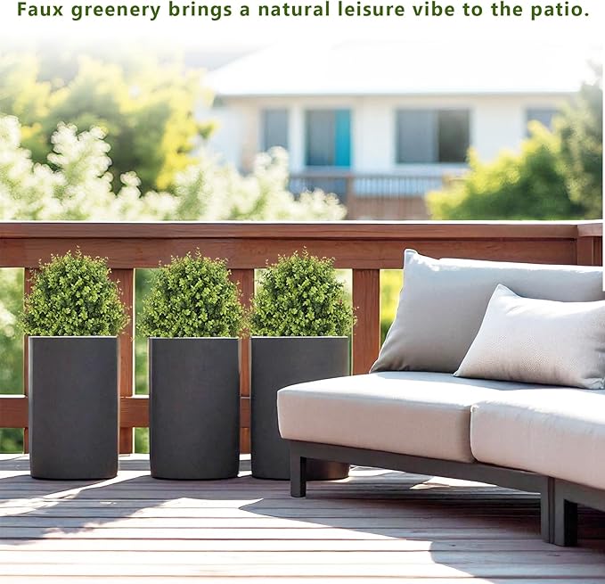 THE BLOOM TIMES 2ft Faux Boxwood Plants Outdoor Set of 2, Topiary Balls Artificial Outside Trees, 24" UV Resistant Fake Greenery Bushes & Shrubs for Front Porch Planter-VerdiqueGarden