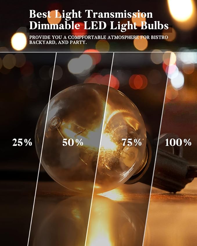 Lightdot 200FT Outdoor String Lights, LED Bistro String Lights with Shatterproof G40 Vintage Bulbs, 2200K Dimmable, Waterproof Hanging Lights for Porch, Deck, Garden, Backyard, Balcony - ETL Listed-VerdiqueGarden