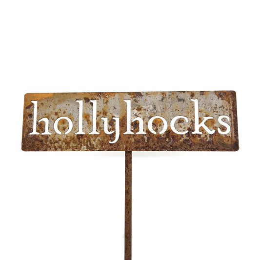 Classic Metal Garden Markers 19 Inches Tall (hollyhocks, Naturally Rusted)-VerdiqueGarden