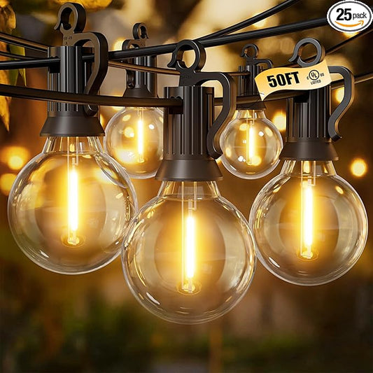 Brightown Outdoor String Lights - Connectable Dimmable LED Patio String Lights with G40 Globe Plastic Bulbs, All Weatherproof Hanging Lights for Outside Backyard Porch (50 ft - 25 LED Bulbs)-VerdiqueGarden