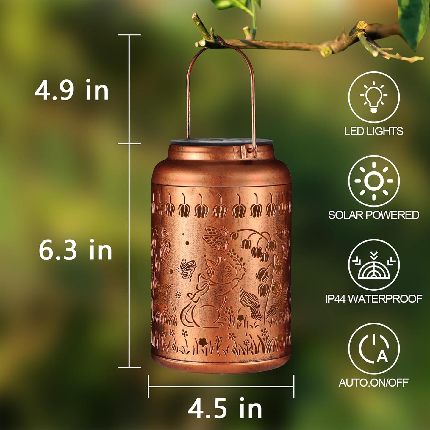 Solar Lanterns Outdoor Waterproof Hummingbird Garden Decor Christmas Gifts for Women Mom Grandma Hanging Lights Metal Decoration Outside for Yard, Patio,Backyard,Porch(Cat and Butterfly)-VerdiqueGarden