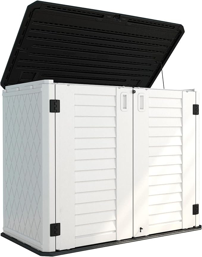 HOMSPARK Storage Shed Weather Resistance, Multi-Purpose Outdoor Storage Cabinet for Backyards and Patios, Horizontal Storage Shed for Lawnmower, Patio Accessories (White 1, Large - 26 cu.ft)-VerdiqueGarden