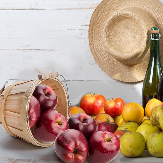 Okllen 2 Pack Round Wooden Baskets with Handle, Empty Wood Fruit Buckets, Easter Basket Fall Harvest Basket for Display Fruits Vegetables, Home Garden and Party Supplies, Natural Color-VerdiqueGarden