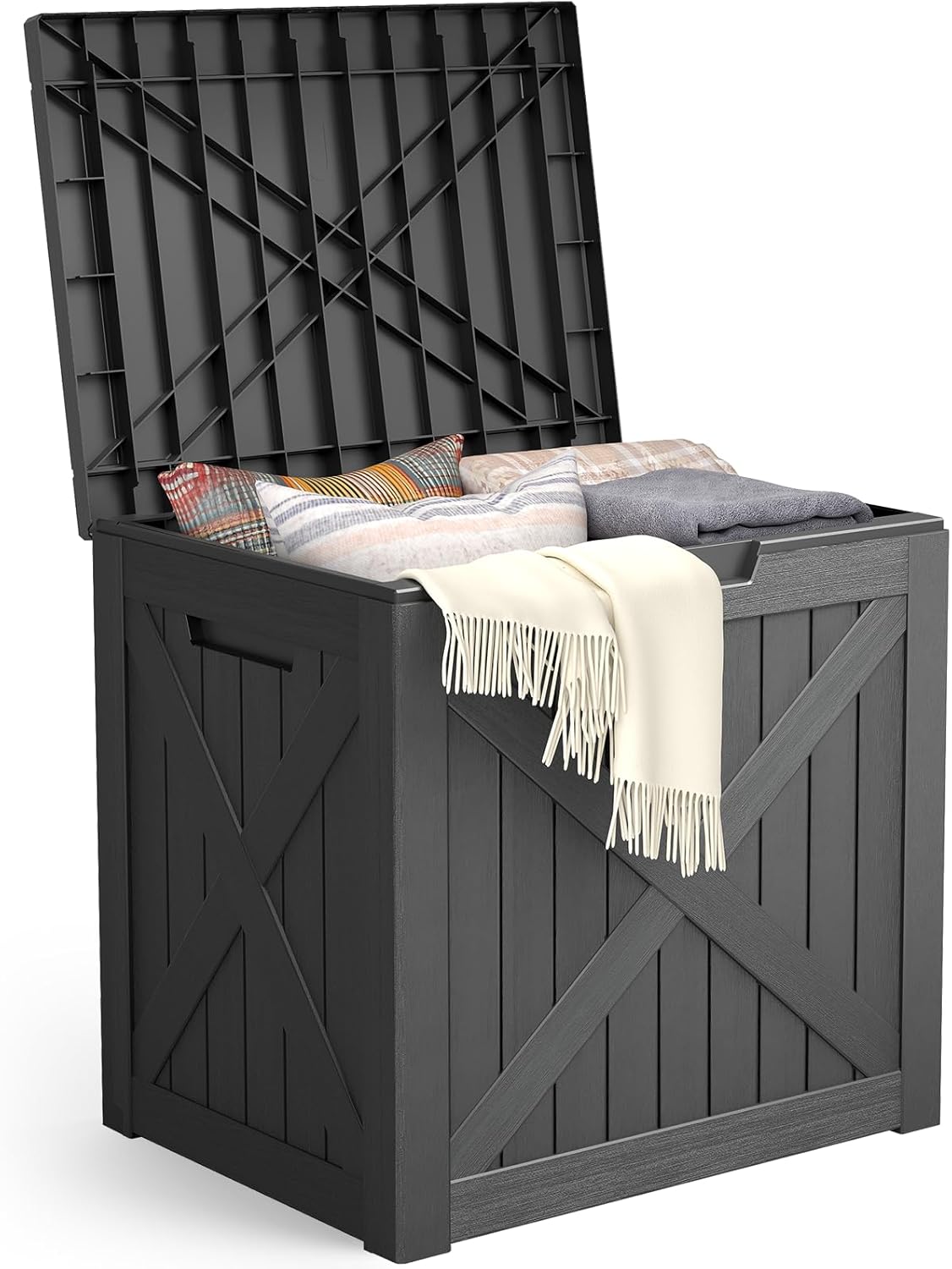 Outdoor Storage Box, 35 Gallon Waterproof Resin Deck Box, Storage Bin for Package Delivery, Patio Furniture Cushion, Garden Tools, Pool Accessories, Weatherproof and UV Resistant, Black-VerdiqueGarden