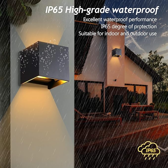 LANFU LED Aluminum Wall Lamp IP65 Waterproof, Black Modern Fashion Square Wall Lamp Wall Type Replaceable Bulb-VerdiqueGarden