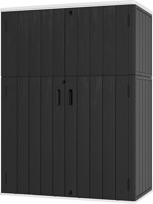 Vertical Outdoor Storage Cabinets,Plastic Sheds&Outdoor Storage with Floor,Outdoor Storage Box Waterproof/Lockable for Garage,Bike,Tools Storage Shed (57Cu.ft)-VerdiqueGarden
