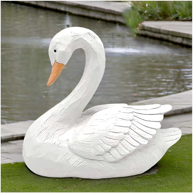 White Swan Figurine - Home Decor Exquisite Sculpture Resin，Artistic White Goose Statue Craft for Elegant Outdoor Garden and Yard Decoration, 7.48 Inches-VerdiqueGarden