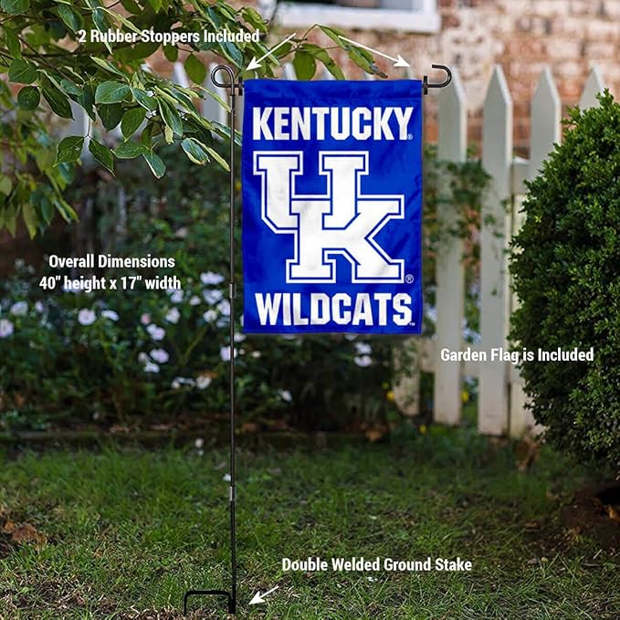 College Flags & Banners Co. Kentucky Wildcats Garden Flag with Pole Stand Holder-VerdiqueGarden