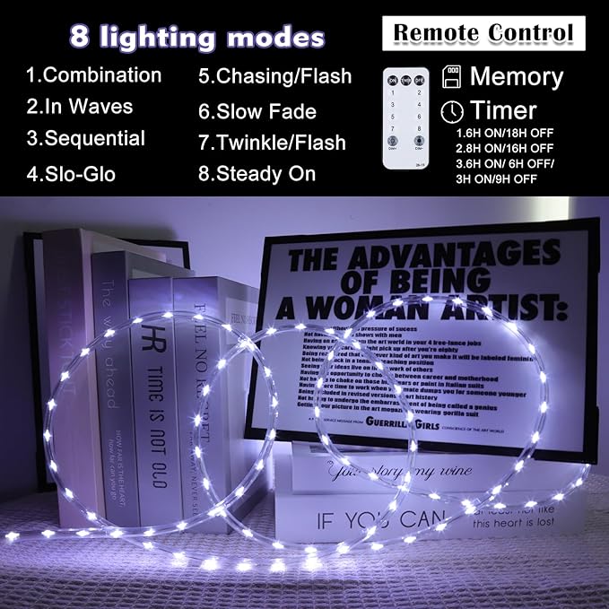 50Ft 600 LED Rope Lights Outdoor, White Flexible Tube Light Waterproof Plug in 8 Modes Timer Memory, Permanent String Lights for Tree,Pool, Bedroom, Fence, Garden, Indoor, Outside Decorations-VerdiqueGarden