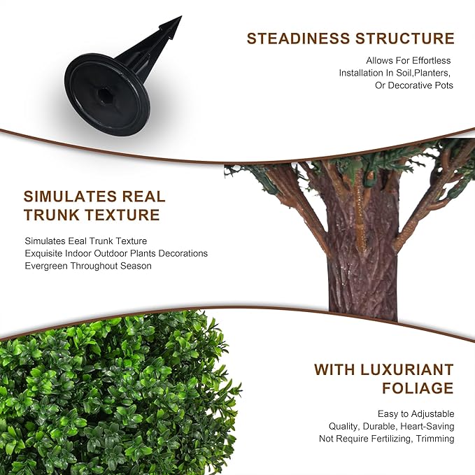 22" Artificial Boxwood Topiary Ball Trees with Ground Spike Set of 2 - UV Resistant Faux Green Shrubs & Bushes Potted Plants for Outdoor Indoor Front Porch Garden-VerdiqueGarden