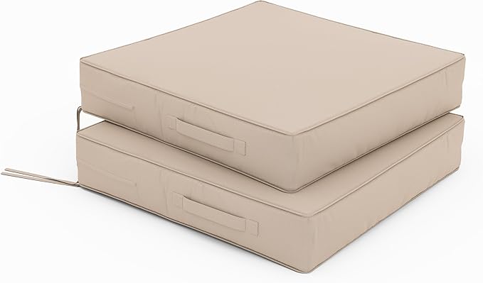 Patio Chair Cushions 22 X 22 X 4 Inch Waterproof Outdoor Seat Cushions for Patio Furniture, Outdoor Sofa Couch Pads with Ties & Handle, Set of 2, Sand-VerdiqueGarden