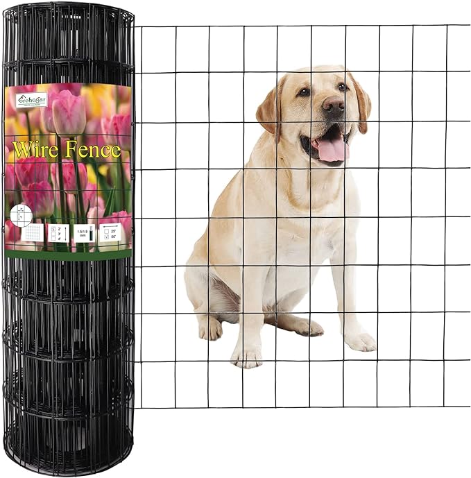 Black PVC Coated Welded Wire Fence 24 Inch x 50 Foot, 2 Inch x 3 Inch 16GA, Garden Border Fencing Roll Vinyl Coating Metal Wire Mesh for Yard Vegetable Plant Protection Poultry Netting-VerdiqueGarden