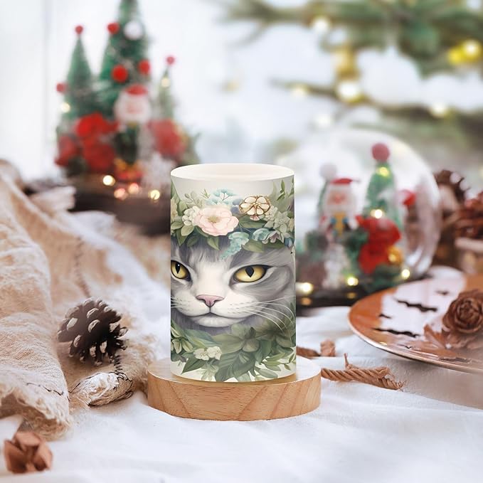 Flickering Flameless Candles, Cat Head Flowers LED Candles with Remote Timer, Set of 2 Battery Operated Candle for Valentine Wedding Birthday-VerdiqueGarden