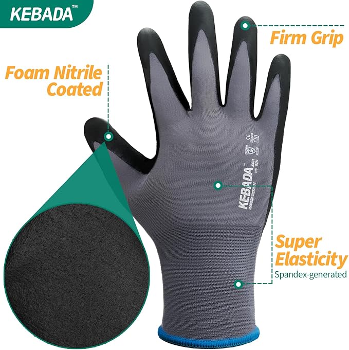 Kebada Work Gloves for Men and Women, Foam Nitrile Coated Safety Gloves with Grip, Ideal for Warehouse Package Handling, Gardening, Mechanic and Construction, Medium-VerdiqueGarden