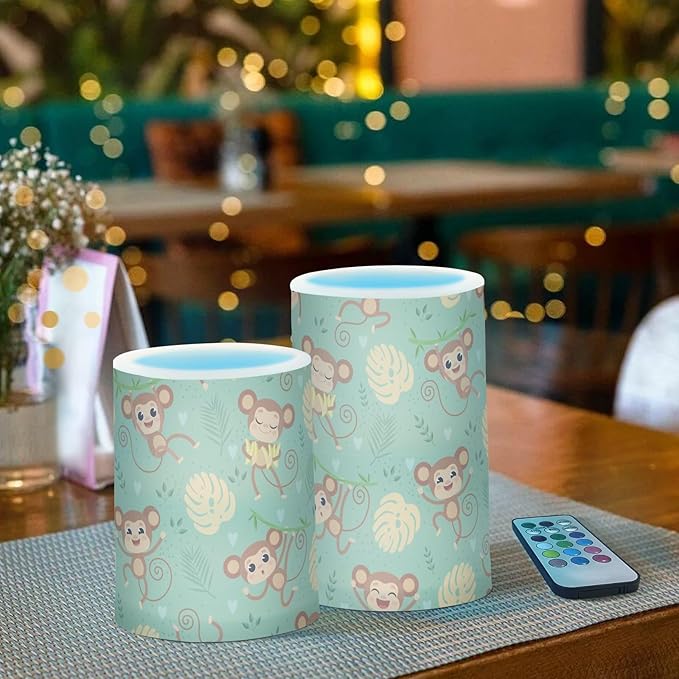 Flickering Flameless Candles, Cute Monkey LED Candles with Remote Timer, Set of 2 Battery Operated Candle for Valentine Wedding Birthday-VerdiqueGarden