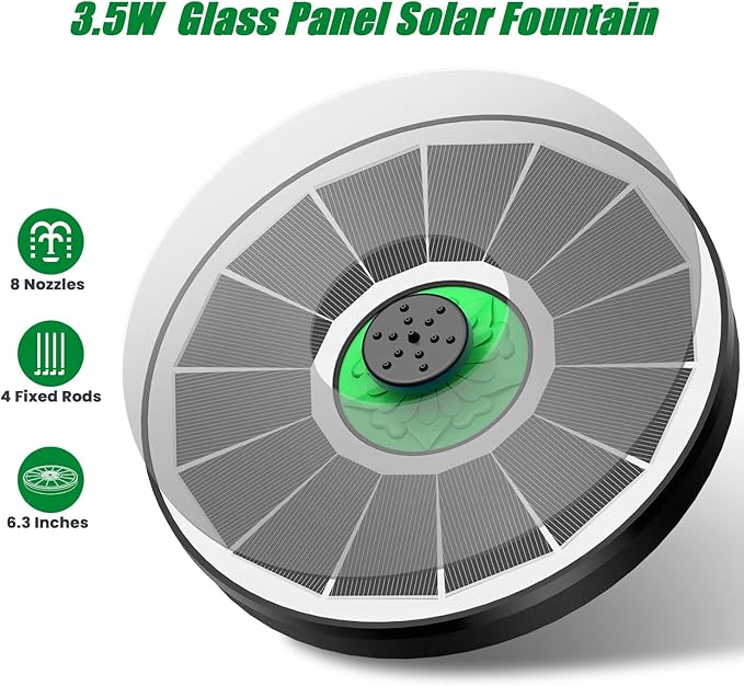 Solar Fountain for Bird Bath Glass - No Battery, 3.5W Solar Bird Bath Fountains Green Flower with 4 Fixed Rods & 7 Nozzles, Solar Powered Water Fountain for Bird Bath,Pond,Pool,Outdoor,Garden-VerdiqueGarden