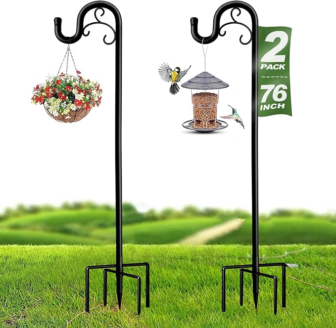 Shepards Hooks for Outdoor, 76 Inch Adjustable Shepherds Hook for Bird Feeders for Outside (2pcs), Heavy Duty Humming Bird Stand Feeder Pole, Metal Garden Hooks Hanger for Outdoor Décor-VerdiqueGarden