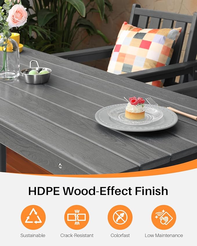 41" Outdoor Bar Table, HDPE Adirondack Outdoor Bar Table, All Weather Outside Bar Counter Height Tables Balcony Furniture, HDPE Patio Bar Tables for Bistro, Deck, Porch, Poolside, Smoke Gray-VerdiqueGarden