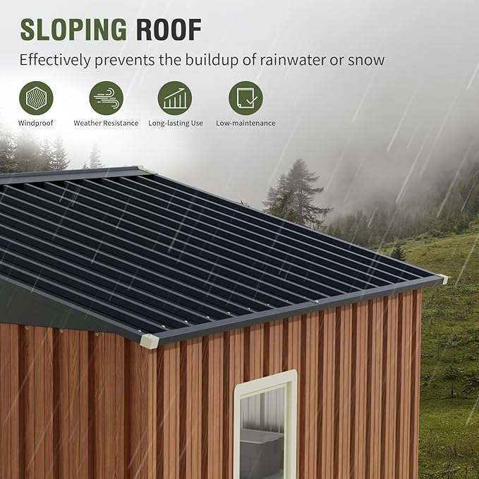 8x6 Ft Storage Shed, Large Outdoor Shed with Floor Base, Window, Lockable Doors, Outside Steel Shed for Garden, Backyard, Lawn, Patio Utility, Tool Storage-VerdiqueGarden