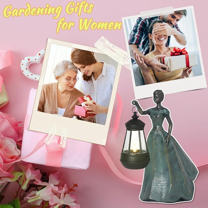 Fairy Garden Statue Solar Garden Decor Resin Statue with Lights for Yard Lawn Decorations Outdoor Patio Gardening Gifts for Women 5.5 * 9.5 * 11.5 Inch-VerdiqueGarden