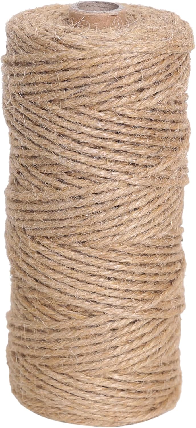 Natural Jute Twine 328ft 3mm,3Ply Twisted Thick Twine Rope Strong Jute String Roll for Crafts Gift Wrapping Gardening Home Decor Bundling Cat Scratching Post-VerdiqueGarden