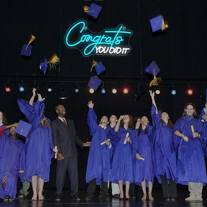 WLHOPE Congrats Grad Neon Sign for 2025 Graduation Decorations LED Neon Light Decor for Graduation Party Gift, Adjustable Congrats Led Sign for Class Room Dorm Backdrop-VerdiqueGarden