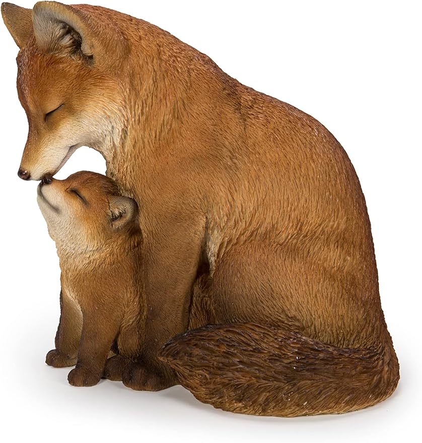 Hi-Line Gift Cuddling Mother and Baby Fox Garden Statue, Brown (87719-I)-VerdiqueGarden